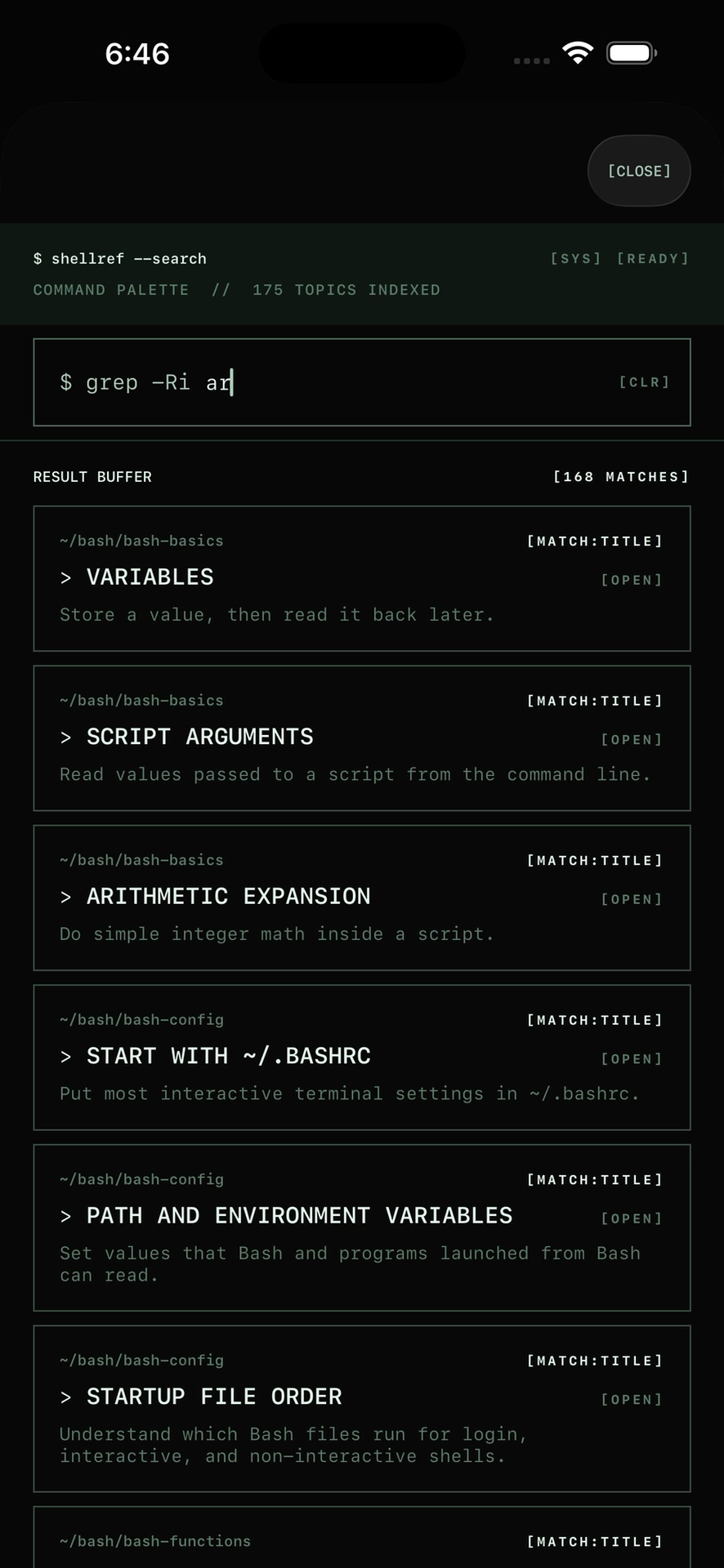 ShellRef search results across 175 indexed topics